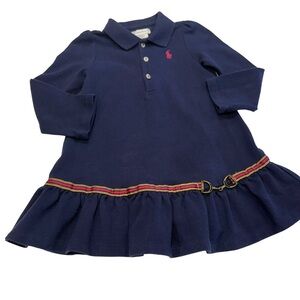 Ralph Lauren Toddler Girls Dress Navy Blue Ribbon & Horse & Bit Accent Sz 24 Mo